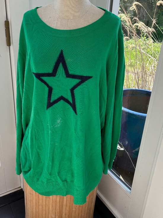 Belle by Kim Gravel Sweaters - belle Kim Gravel Kelly green blue star print knit sweater PLUS 3X
